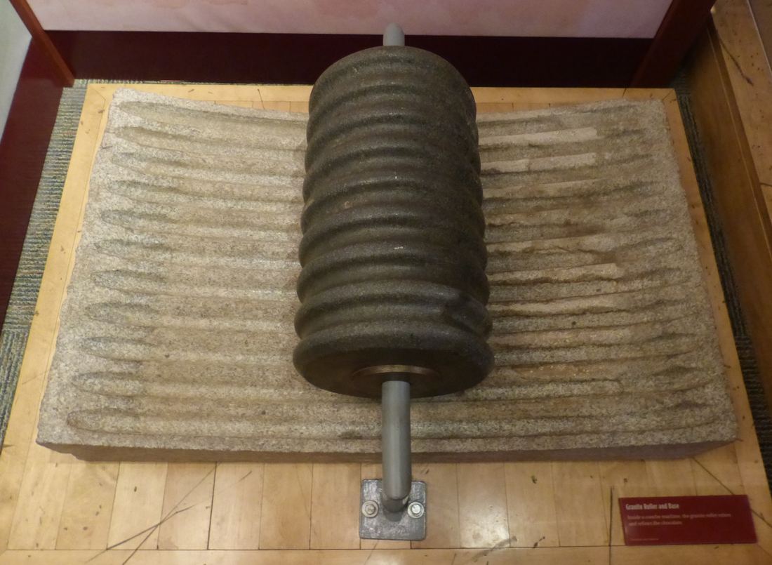 The granite roller and trough of an early chocolate conche